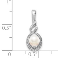 Sterling Silver Rhodium-plated FW Cultured Pearl & Diam. Pendant view 3