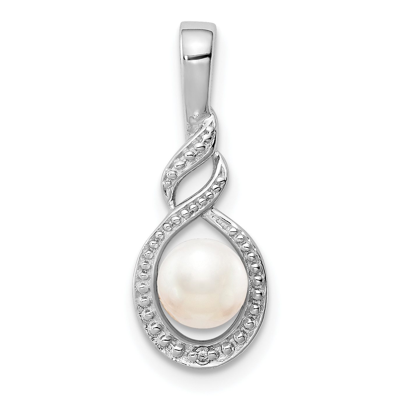 Sterling Silver Rhodium-plated FW Cultured Pearl & Diam. Pendant (QBPD18JUN)