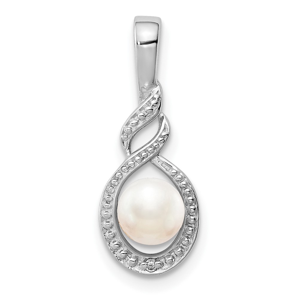 Sterling Silver Rhodium-plated FW Cultured Pearl & Diam. Pendant (QBPD18JUN)