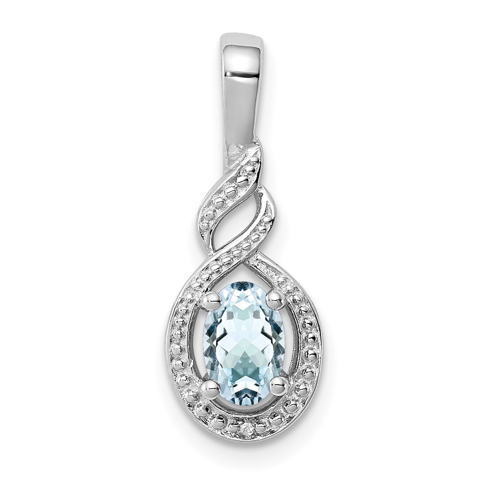 Sterling Silver Rhodium-plated Aquamarine & Diam. Pendant (QBPD18MAR)