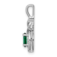 Sterling Silver Rhodium-plated Created Emerald & Diam. Pendant view 2