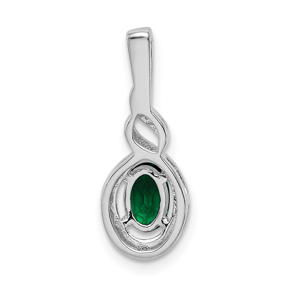Sterling Silver Rhodium-plated Created Emerald & Diam. Pendant (QBPD18MAY)
