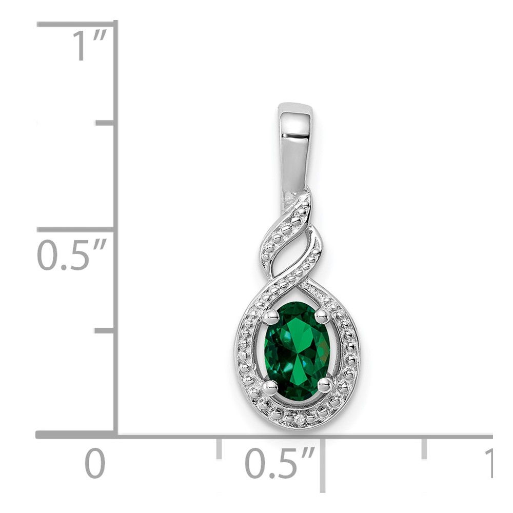 Sterling Silver Rhodium-plated Created Emerald & Diam. Pendant (QBPD18MAY)