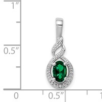 Sterling Silver Rhodium-plated Created Emerald & Diam. Pendant view 3