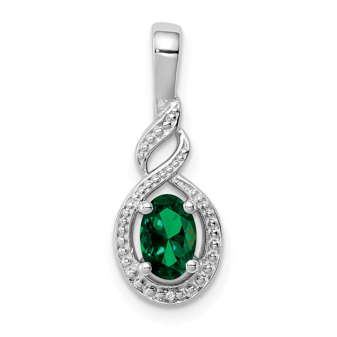 Sterling Silver Rhodium-plated Created Emerald & Diam. Pendant (QBPD18MAY)