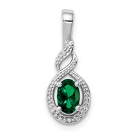 Sterling Silver Rhodium-plated Created Emerald & Diam. Pendant view 1