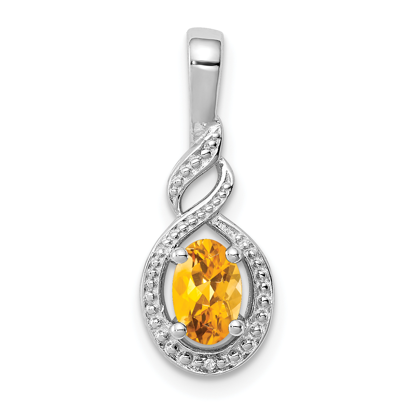 Sterling Silver Rhodium-plated Citrine & Diam. Pendant (QBPD18NOV)