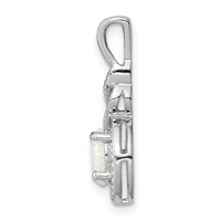 Sterling Silver Rhodium-plated Created Opal & Diam. Pendant view 2