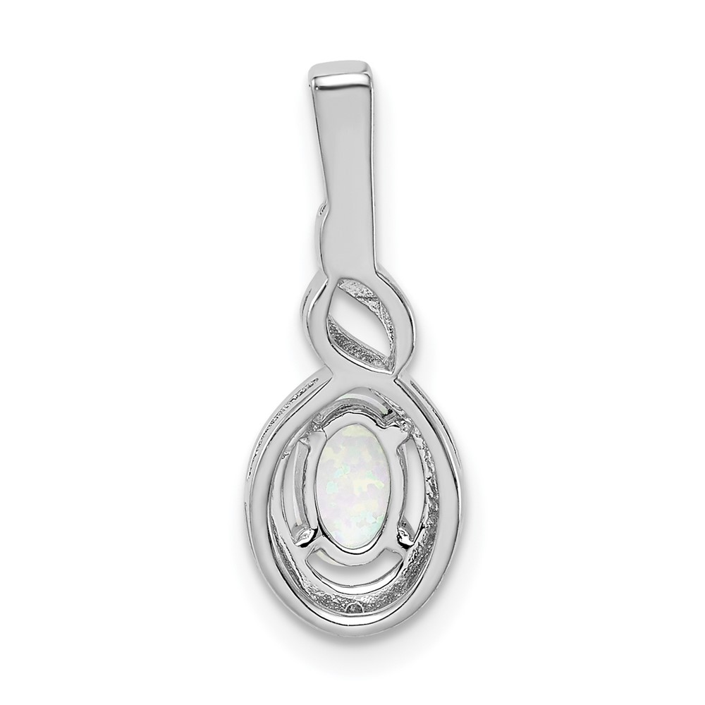 Sterling Silver Rhodium-plated Created Opal & Diam. Pendant (QBPD18OCT)