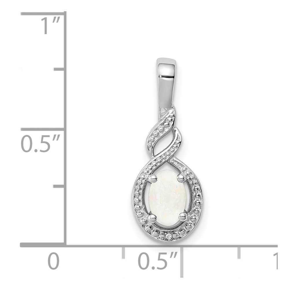 Sterling Silver Rhodium-plated Created Opal & Diam. Pendant (QBPD18OCT)
