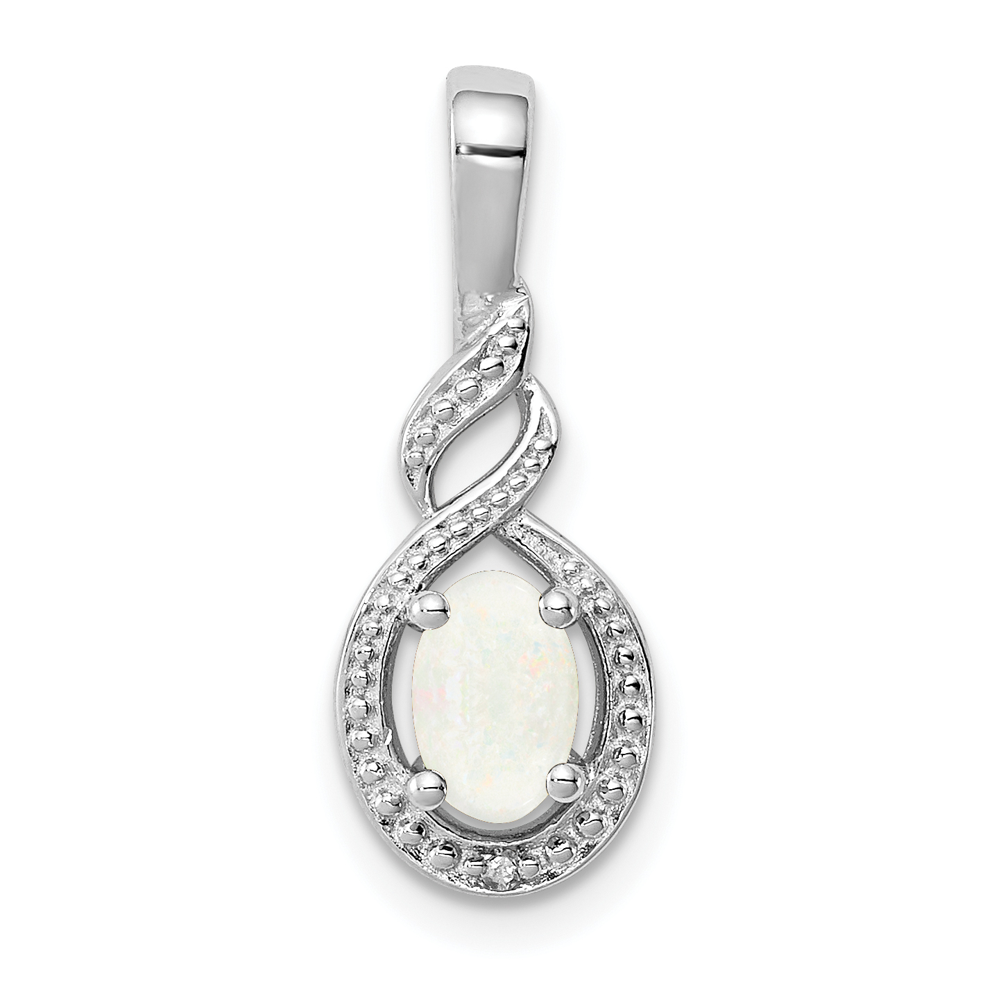 Sterling Silver Rhodium-plated Created Opal & Diam. Pendant (QBPD18OCT)