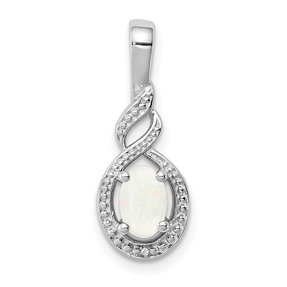 Sterling Silver Rhodium-plated Created Opal & Diam. Pendant (QBPD18OCT)