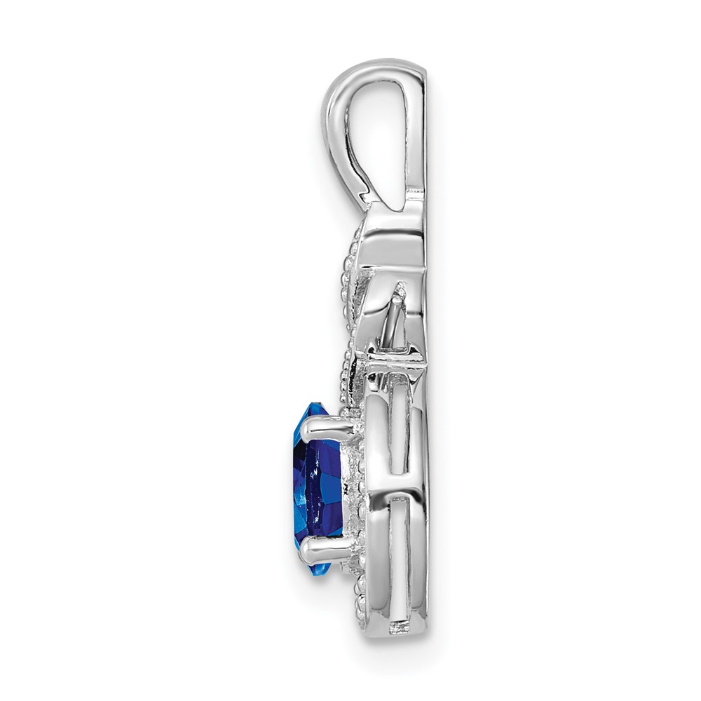 Sterling Silver Rhodium-plated Created Sapphire & Diam. Pendant (QBPD18SEP)