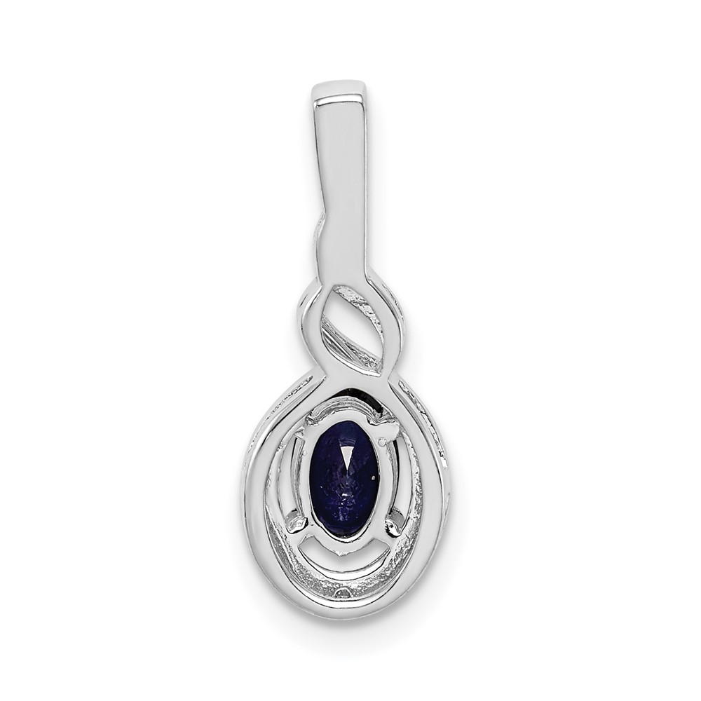 Sterling Silver Rhodium-plated Created Sapphire & Diam. Pendant (QBPD18SEP)