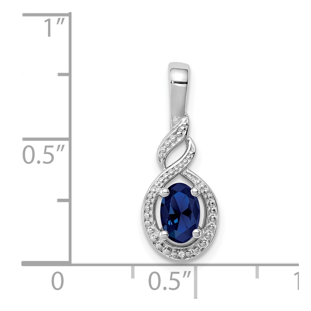Sterling Silver Rhodium-plated Created Sapphire & Diam. Pendant (QBPD18SEP)
