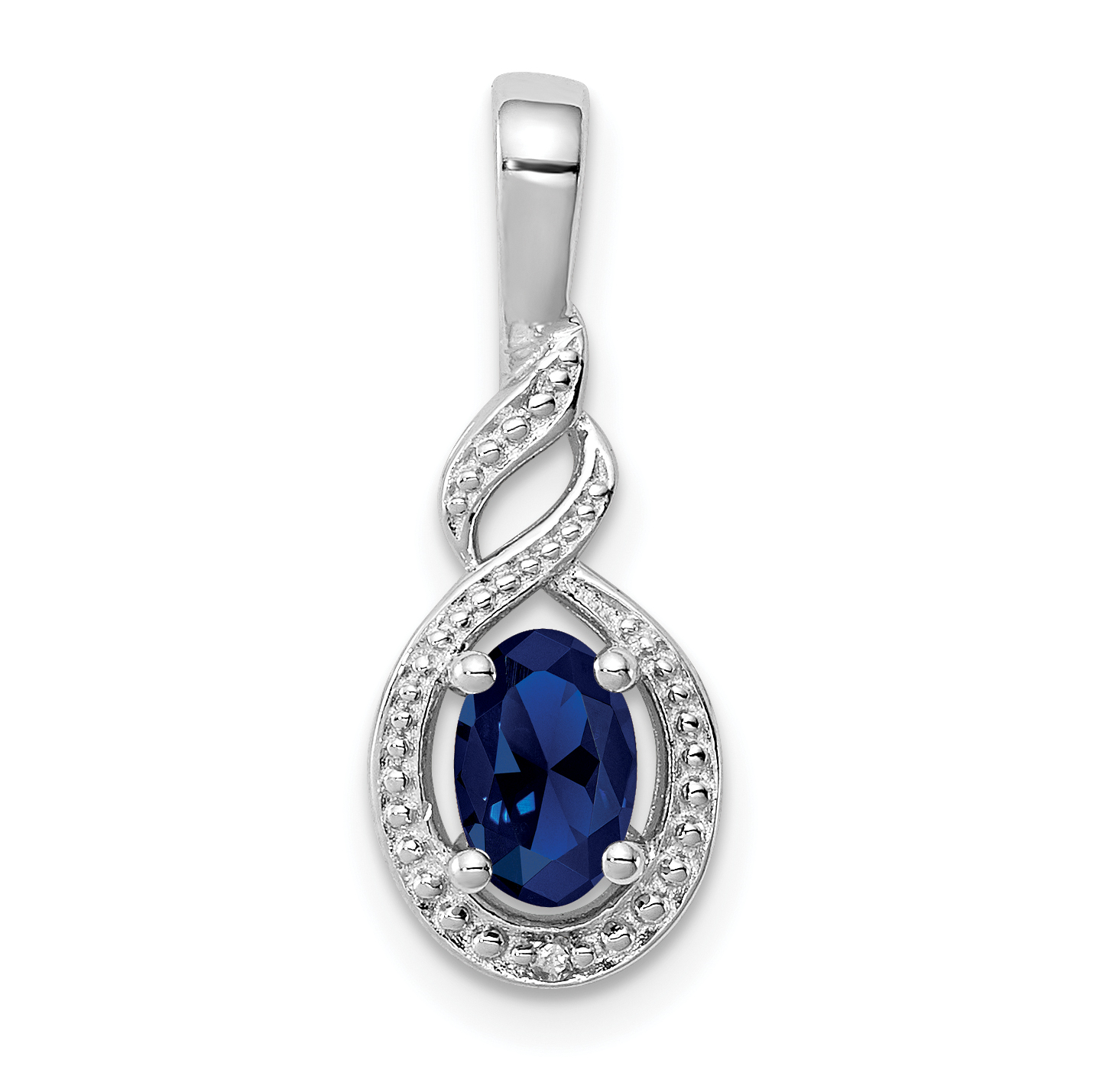 Sterling Silver Rhodium-plated Created Sapphire & Diam. Pendant (QBPD18SEP)