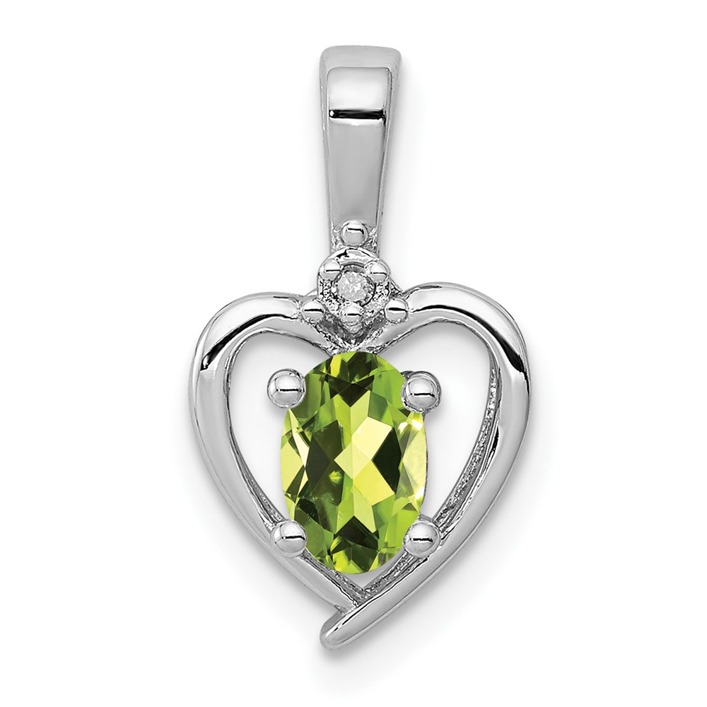 Sterling Silver Rhodium-plated Peridot & Diam. Pendant (QBPD19AUG)
