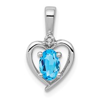 Sterling Silver Rhodium-plated Light Swiss Blue Topaz & Diam. Pendant view 1