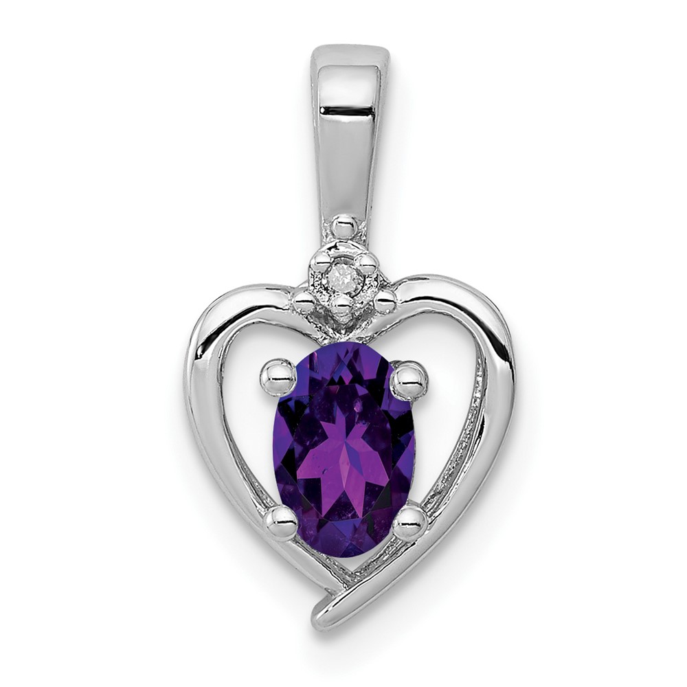 Sterling Silver Rhodium-plated Amethyst & Diam. Pendant (QBPD19FEB)