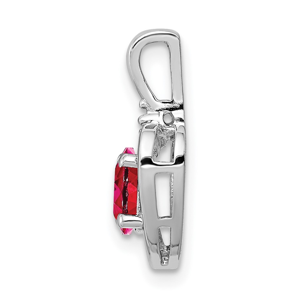 Sterling Silver Rhodium-plated Created Ruby & Diam. Pendant (QBPD19JUL)