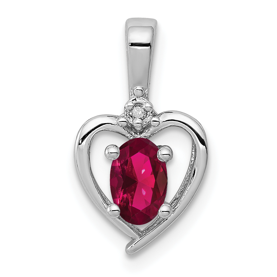 Sterling Silver Rhodium-plated Created Ruby & Diam. Pendant (QBPD19JUL)
