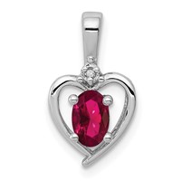 Sterling Silver Rhodium-plated Created Ruby & Diam. Pendant view 1