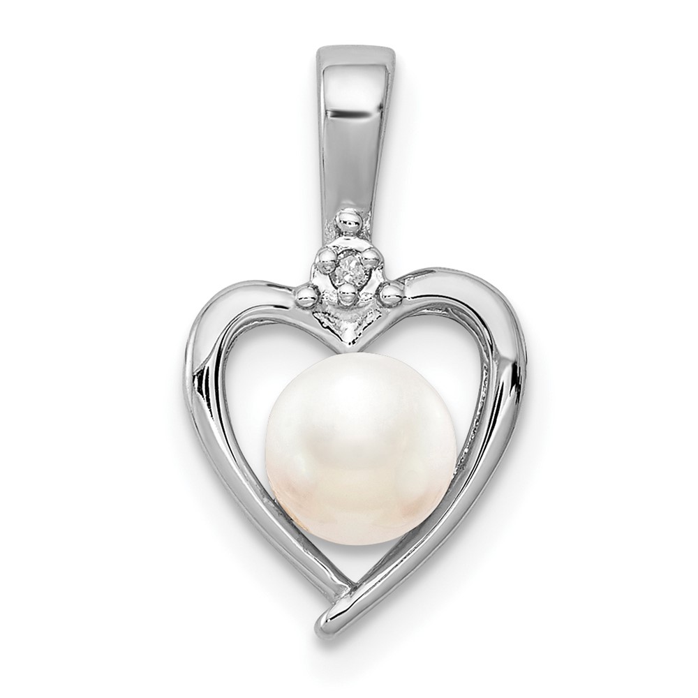 Sterling Silver Rhodium-plated FW Cultured Pearl & Diam. Pendant (QBPD19JUN)