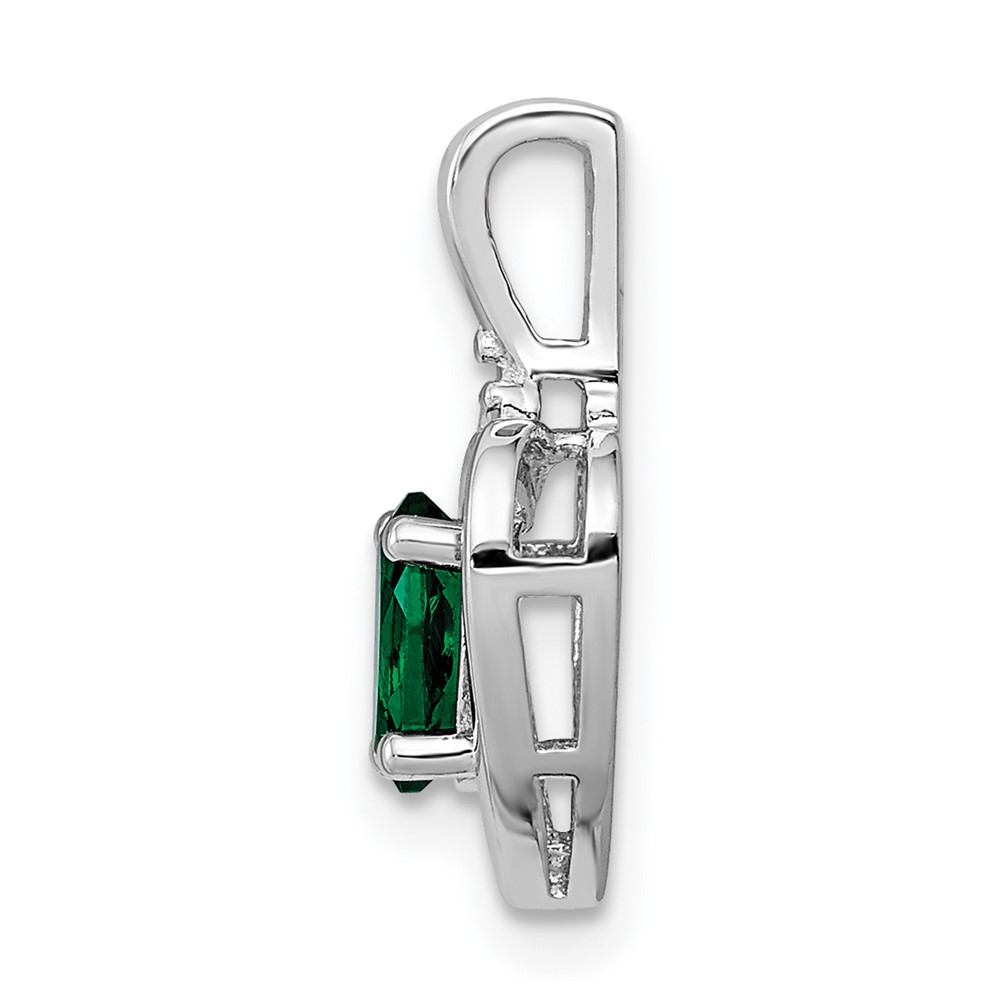 Sterling Silver Rhodium-plated Created Emerald & Diam. Pendant (QBPD19MAY)