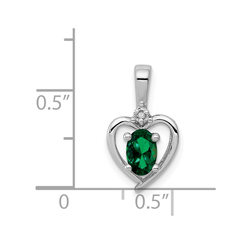 Sterling Silver Rhodium-plated Created Emerald & Diam. Pendant (QBPD19MAY)