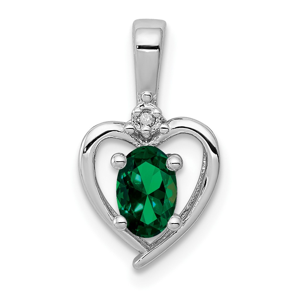 Sterling Silver Rhodium-plated Created Emerald & Diam. Pendant (QBPD19MAY)