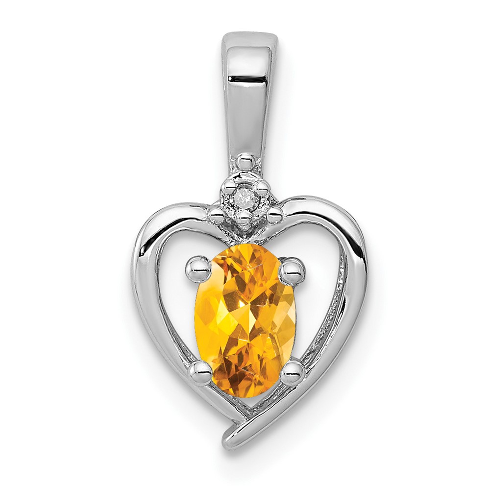 Sterling Silver Rhodium-plated Citrine & Diam. Pendant (QBPD19NOV)