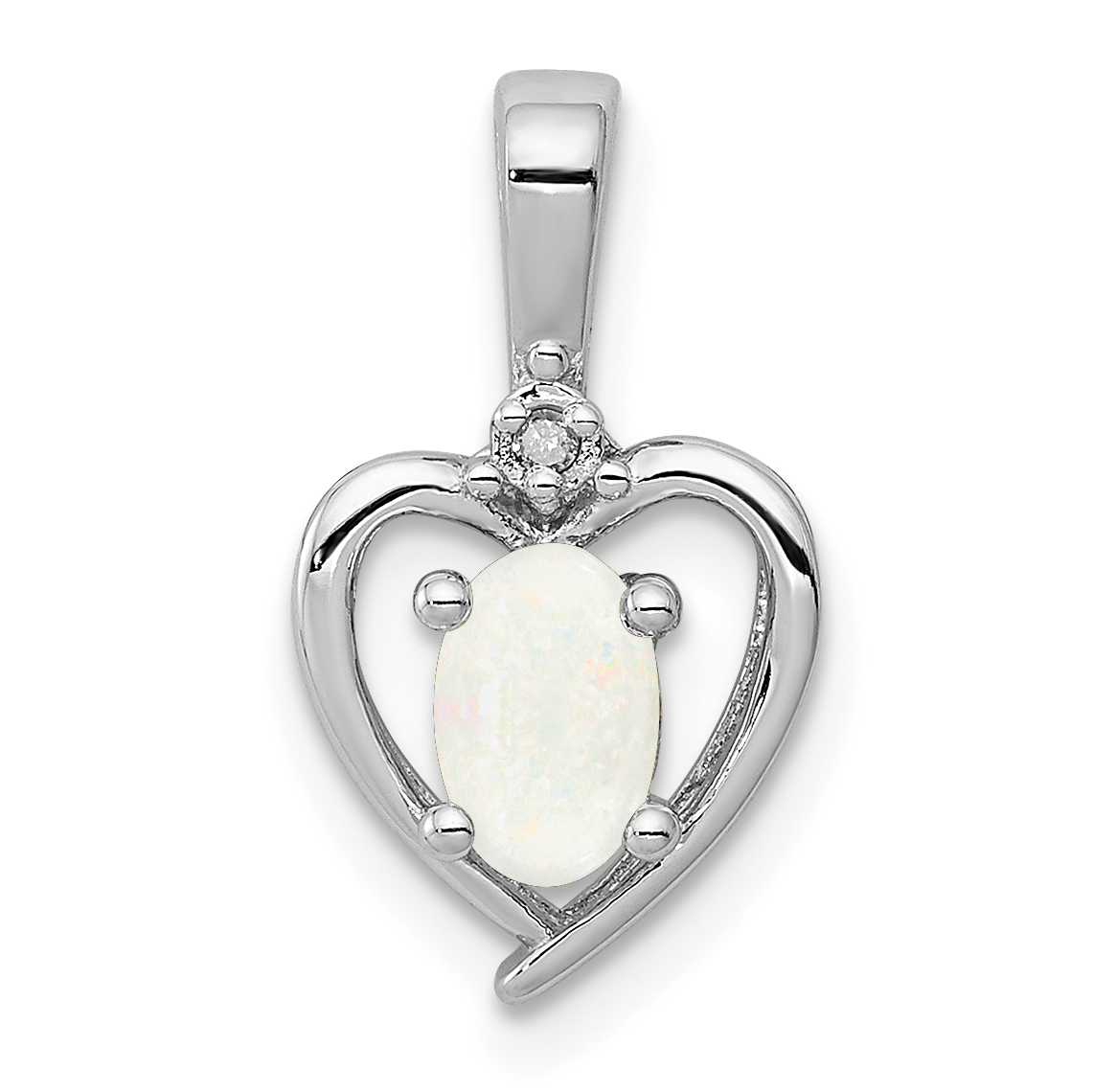 Sterling Silver Rhodium-plated Created Opal & Diam. Pendant (QBPD19OCT)