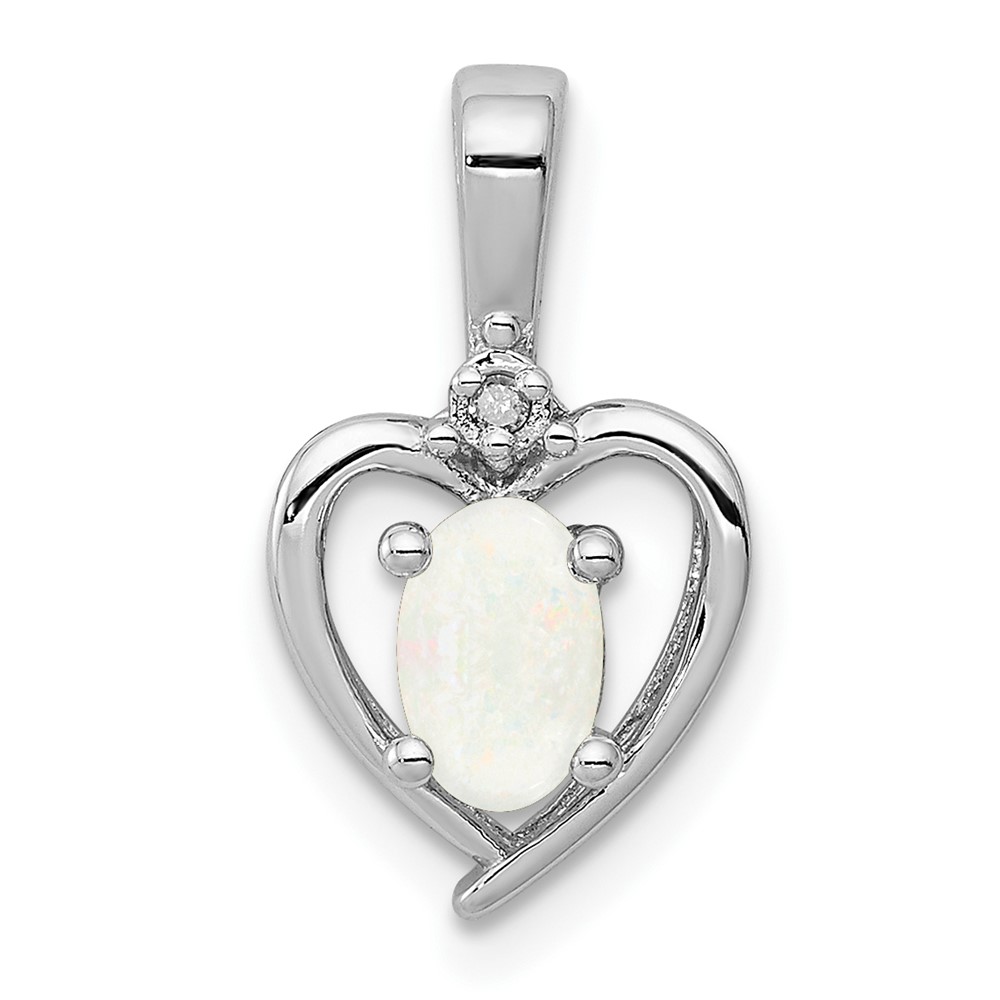 Sterling Silver Rhodium-plated Created Opal & Diam. Pendant (QBPD19OCT)