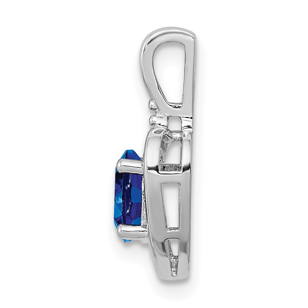 Sterling Silver Rhodium-plated Created Sapphire & Diam. Pendant (QBPD19SEP)
