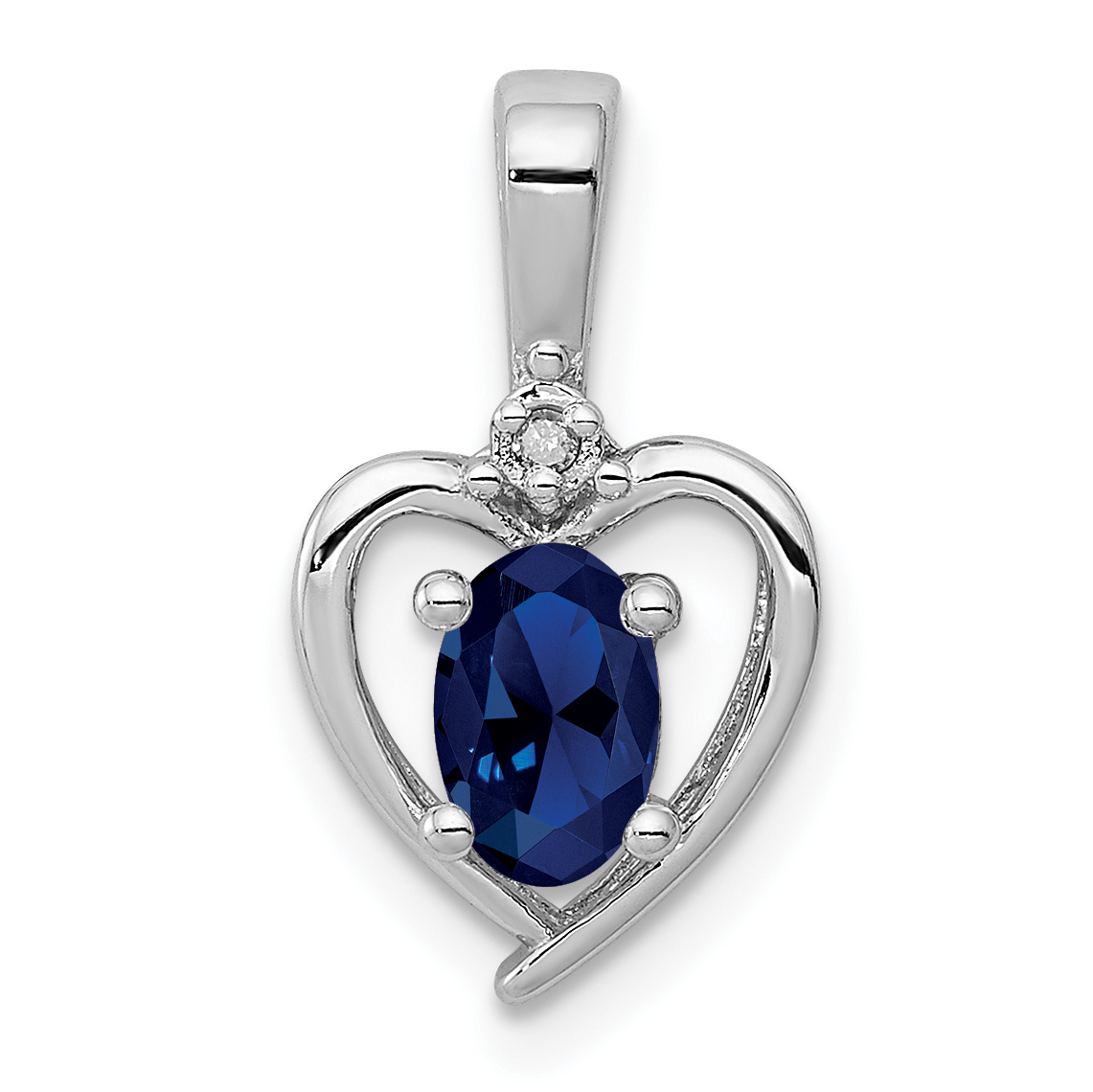 Sterling Silver Rhodium-plated Created Sapphire & Diam. Pendant (QBPD19SEP)