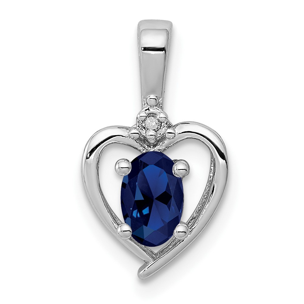 Sterling Silver Rhodium-plated Created Sapphire & Diam. Pendant (QBPD19SEP)