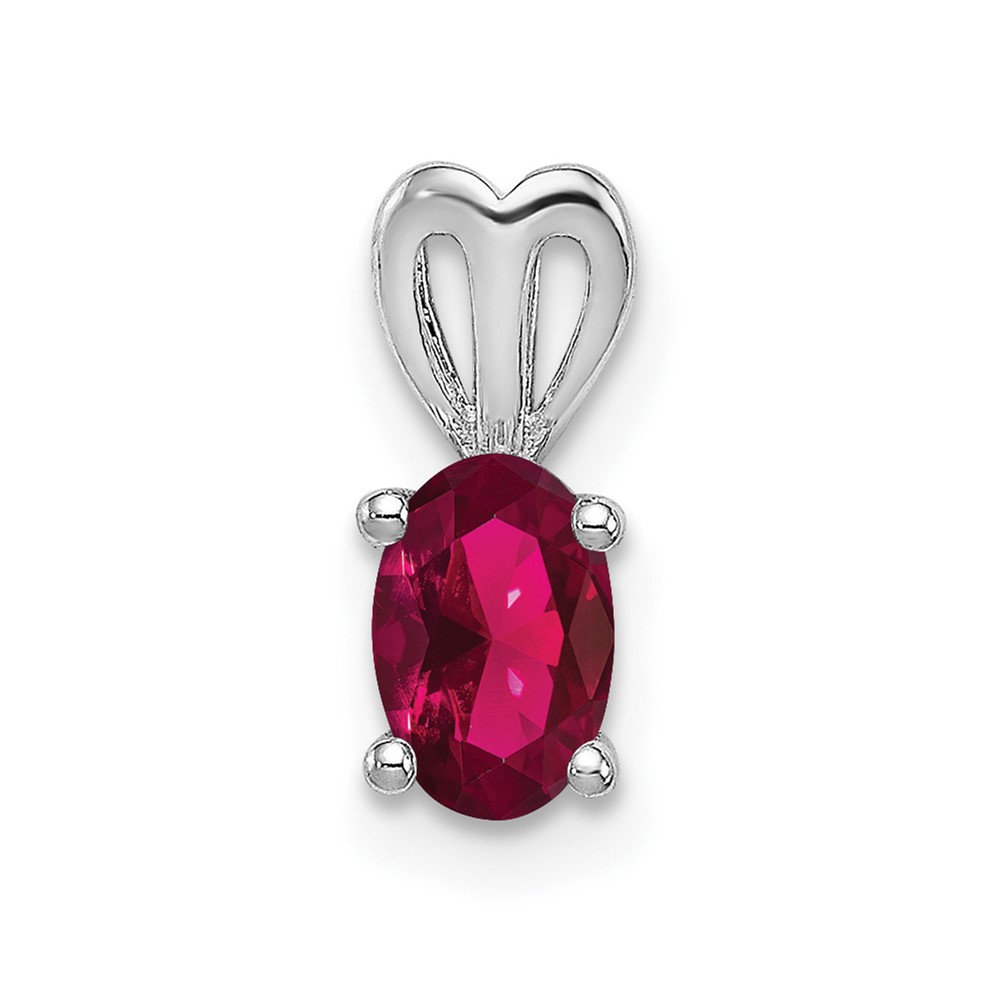 Sterling Silver Rhodium-plated Created Ruby Pendant (QBPD20JUL)