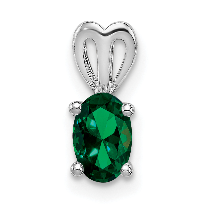Sterling Silver Rhodium-plated Created Emerald Pendant (QBPD20MAY)