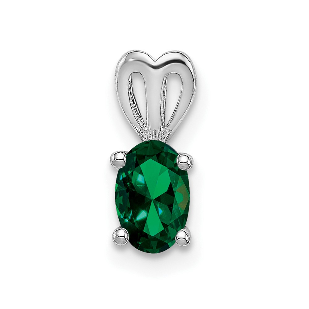 Sterling Silver Rhodium-plated Created Emerald Pendant (QBPD20MAY)