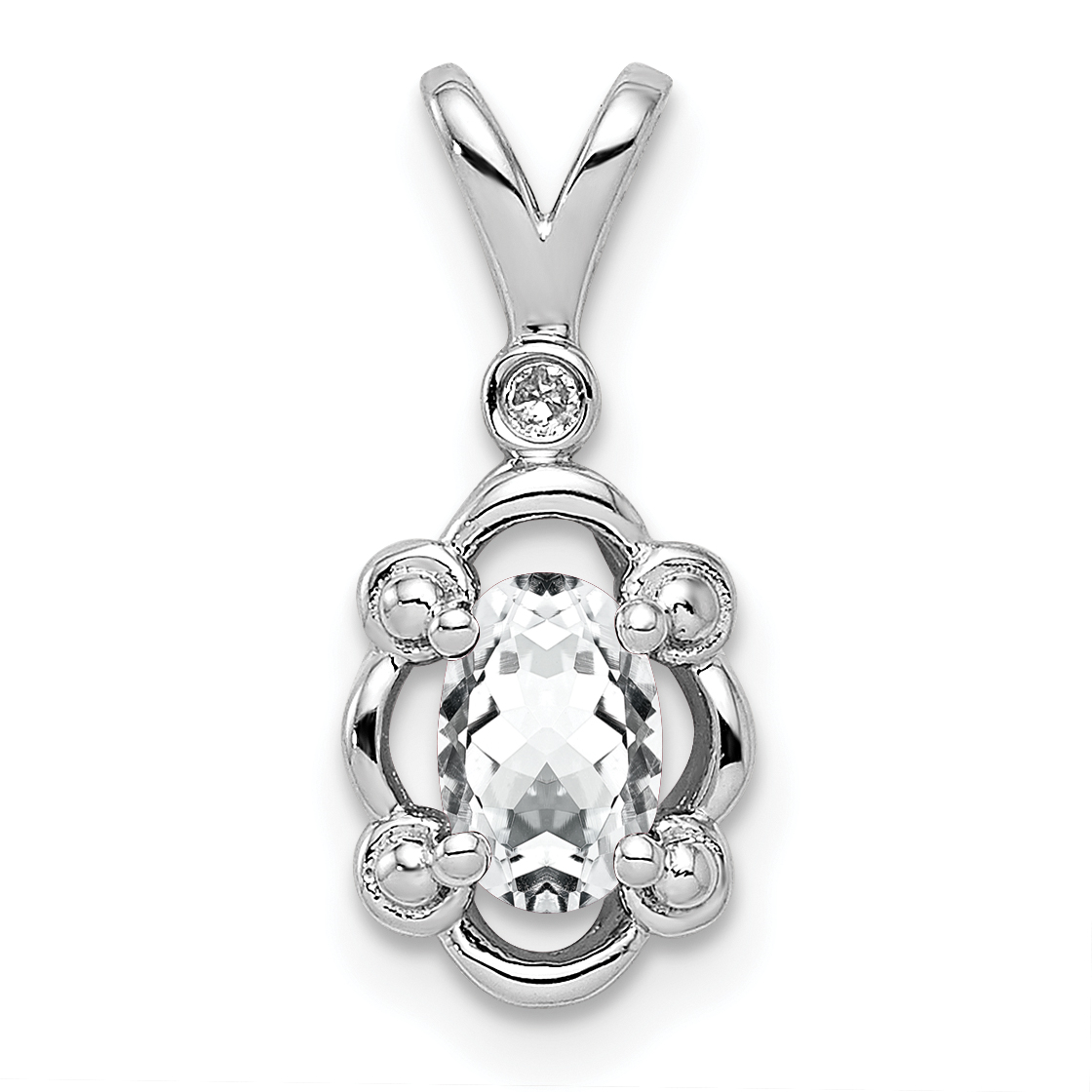 Sterling Silver Rhodium-plated White Topaz & Diam. Pendant (QBPD21APR)