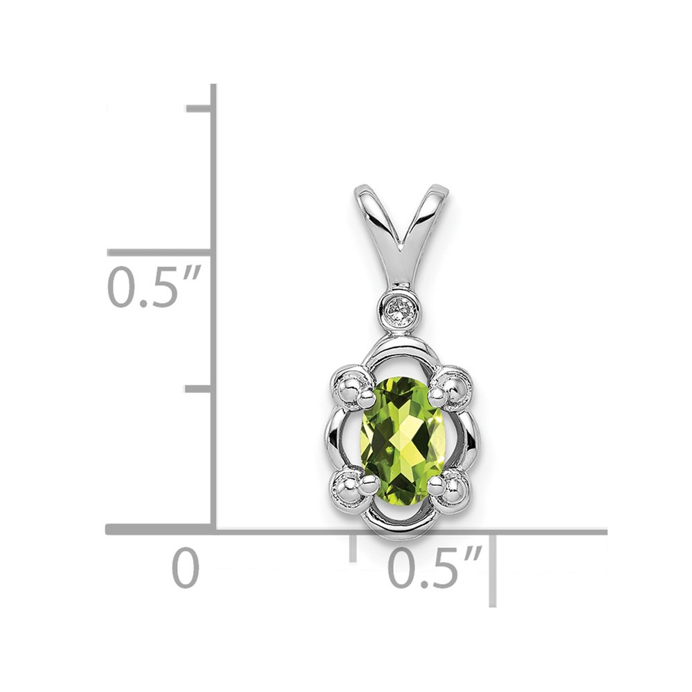 Sterling Silver Rhodium-plated Peridot & Diam. Pendant (QBPD21AUG)