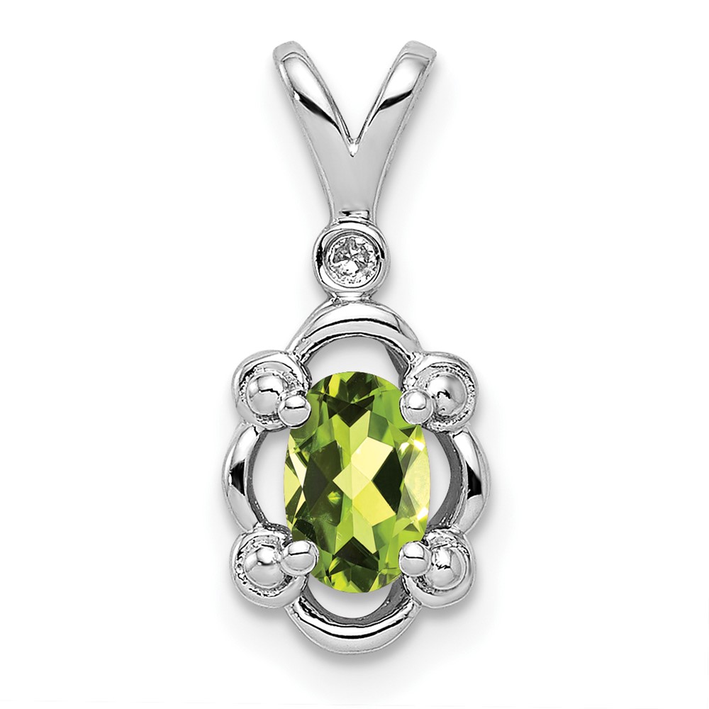 Sterling Silver Rhodium-plated Peridot & Diam. Pendant (QBPD21AUG)