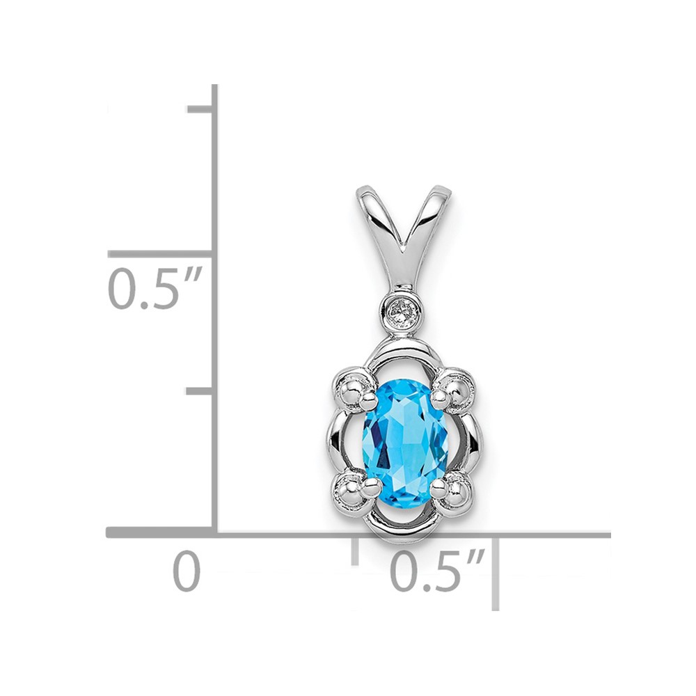 Sterling Silver Rhodium-plated Light Swiss Blue Topaz & Diam. Pendant (QBPD21DEC)