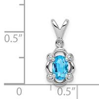 Sterling Silver Rhodium-plated Light Swiss Blue Topaz & Diam. Pendant view 3
