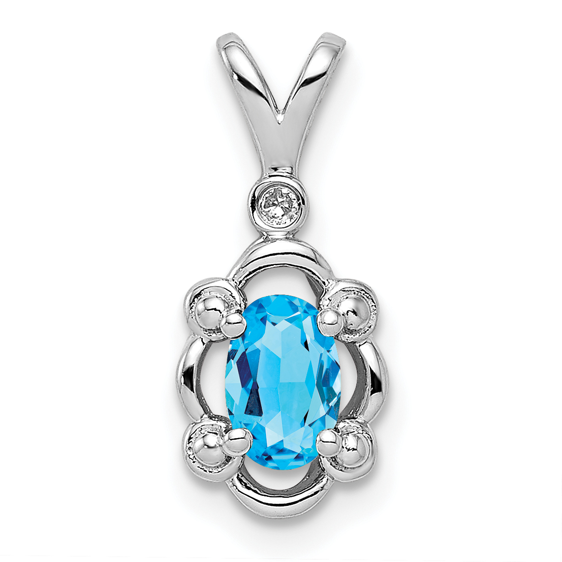 Sterling Silver Rhodium-plated Light Swiss Blue Topaz & Diam. Pendant (QBPD21DEC)