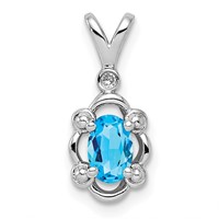 Sterling Silver Rhodium-plated Light Swiss Blue Topaz & Diam. Pendant view 1
