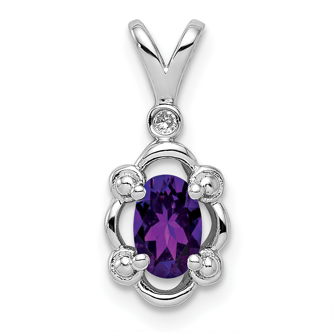 Sterling Silver Rhodium-plated Amethyst & Diam. Pendant (QBPD21FEB)