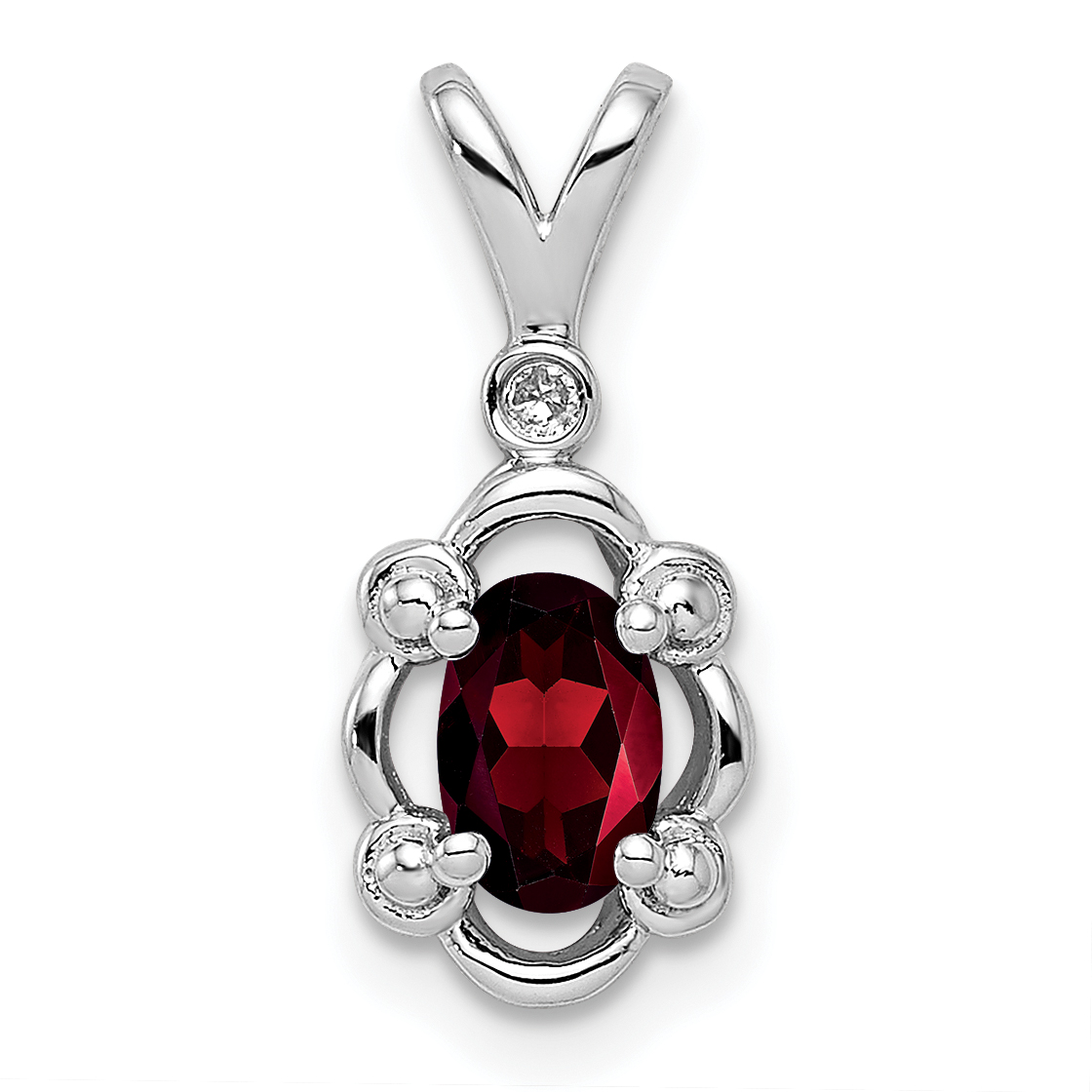 Sterling Silver Rhodium-plated Garnet & Diam. & Diam. Pendant (QBPD21JAN)
