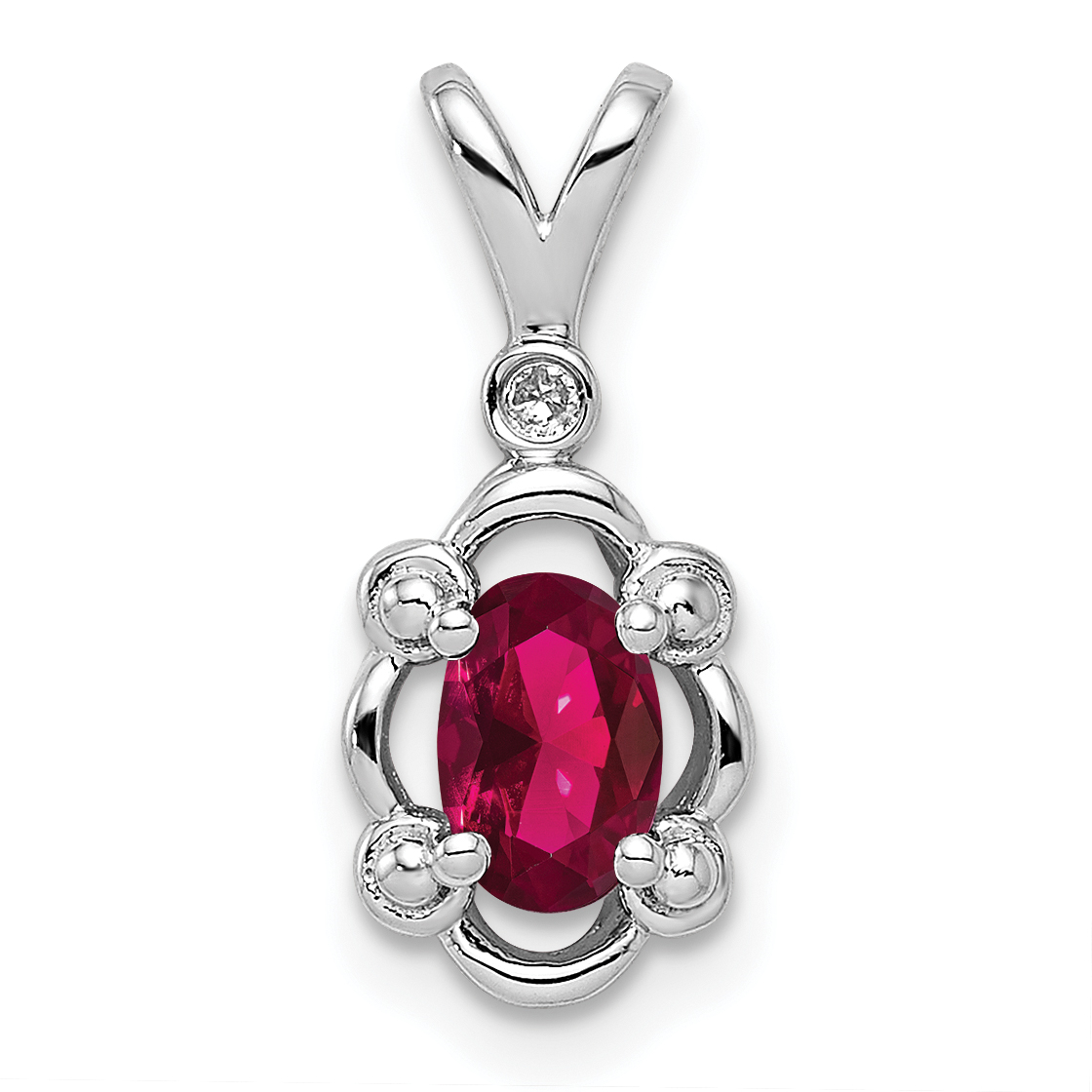 Sterling Silver Rhodium-plated Created Ruby & Diam. Pendant (QBPD21JUL)
