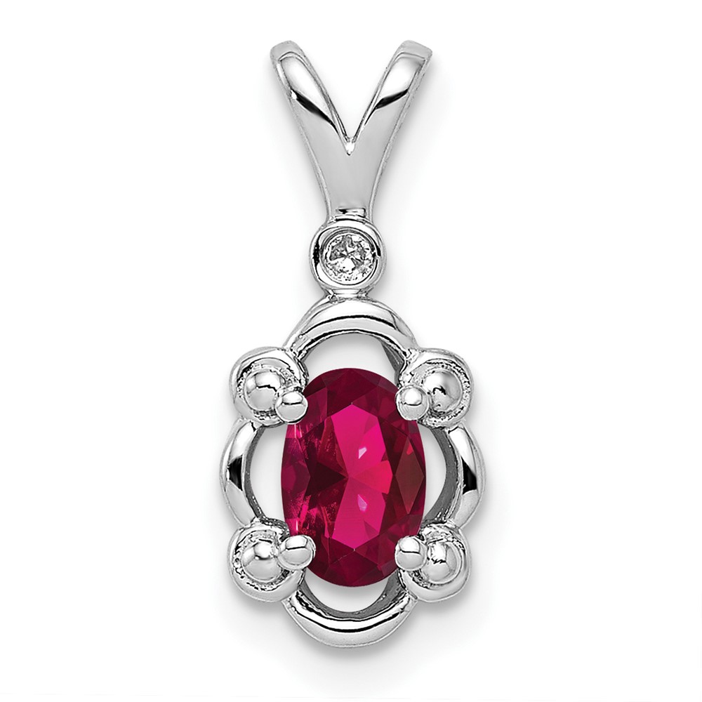 Sterling Silver Rhodium-plated Created Ruby & Diam. Pendant (QBPD21JUL)
